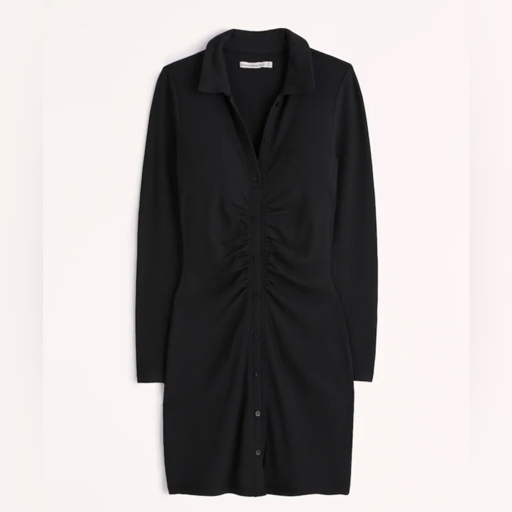 NWOT Abercrombie Rouched Front Long Sleeve Polo Dress- L